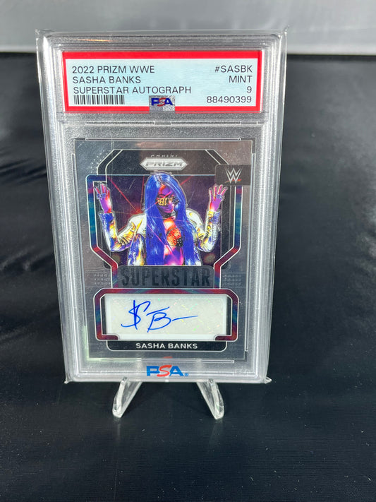 Sasha Banks - 2022 Prizm WWE - Superstar Autograph - #SASBK - PSA 9