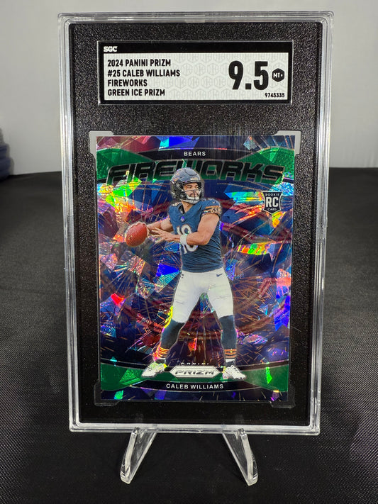 Caleb Williams - 2024 Prizm NFL - Rookie Green Ice Fireworks - #25 - SGC 9.5