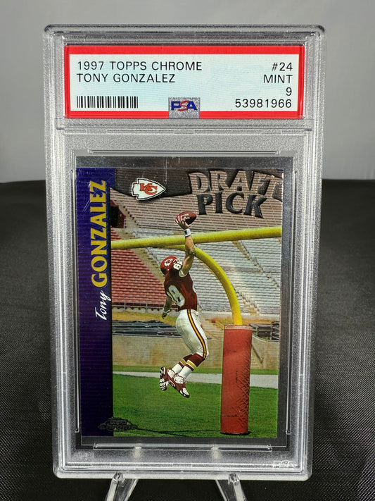 Tony Gonzalez - 1997 Topps Chrome NFL - RC Draft Pick - #24 - PSA 9