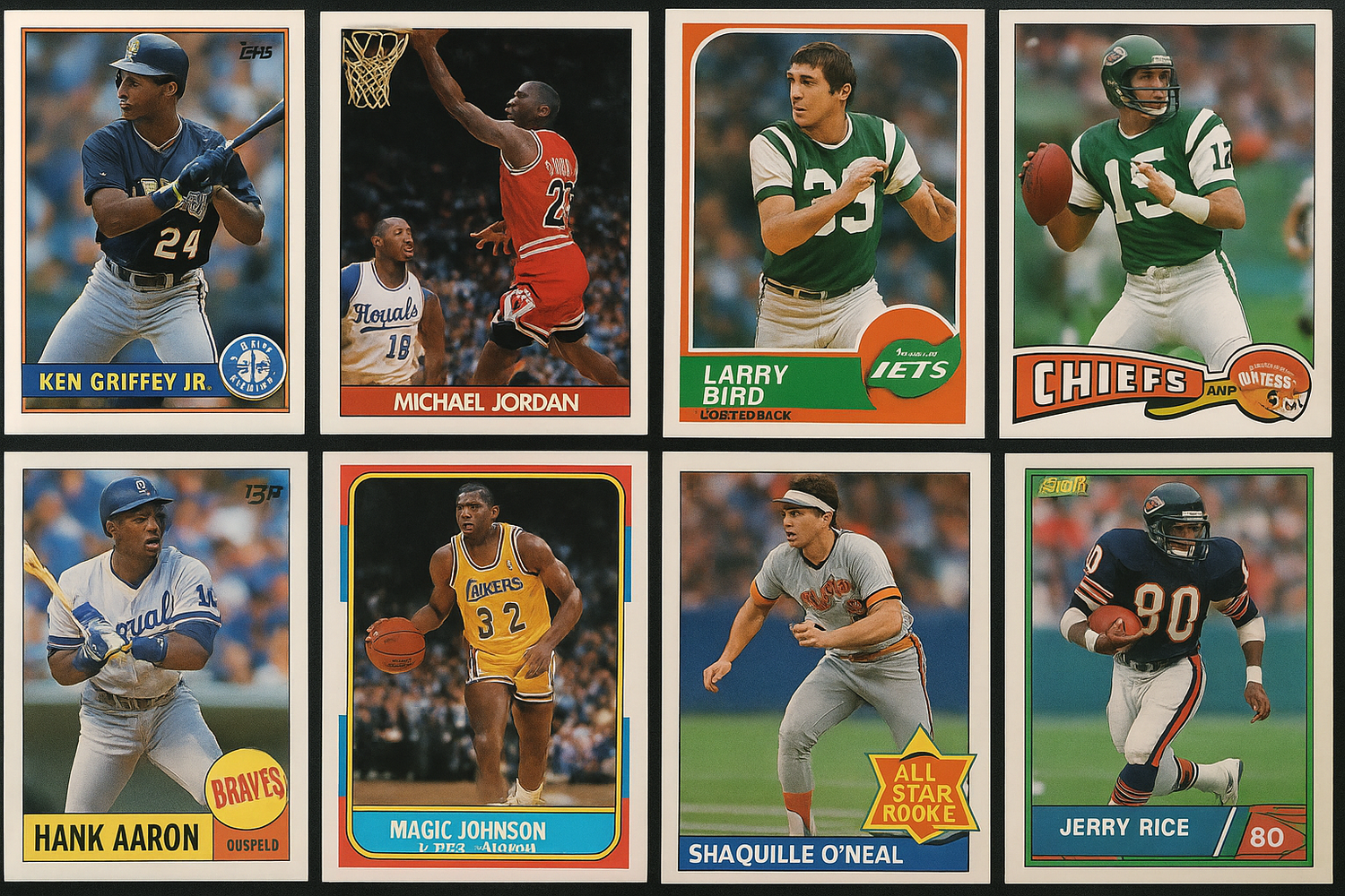 sports cards of baseball, basketball, football, 